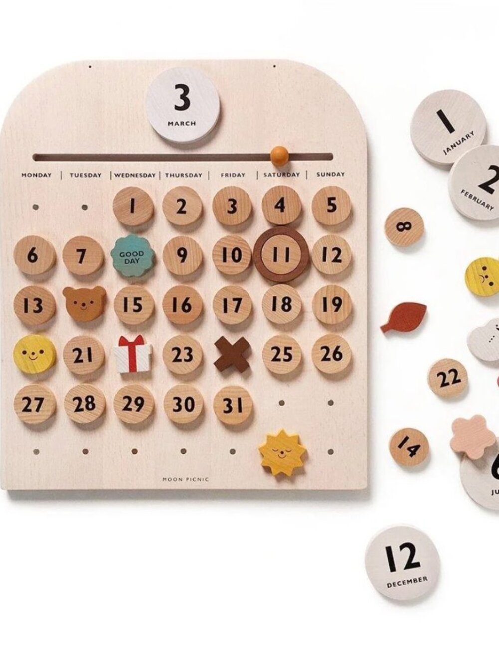 Moon Picnic Calendar FSC Solid Beech Wood